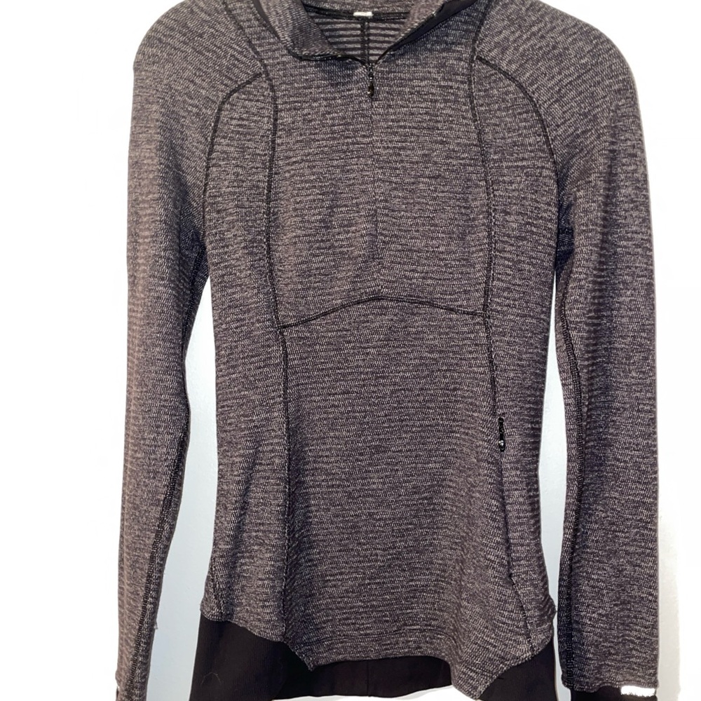 Lululemon Runderful 1/2 Zip Sz 2 In Mini Check Pique Black Heathered Black